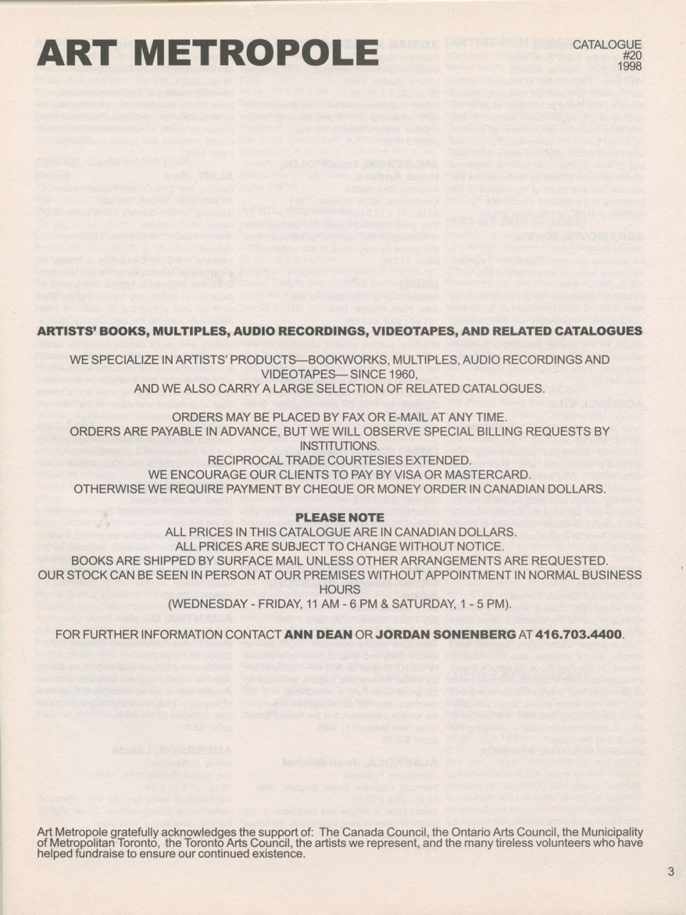 Art Metropole. Catalogue No. 20. 1998 (page)