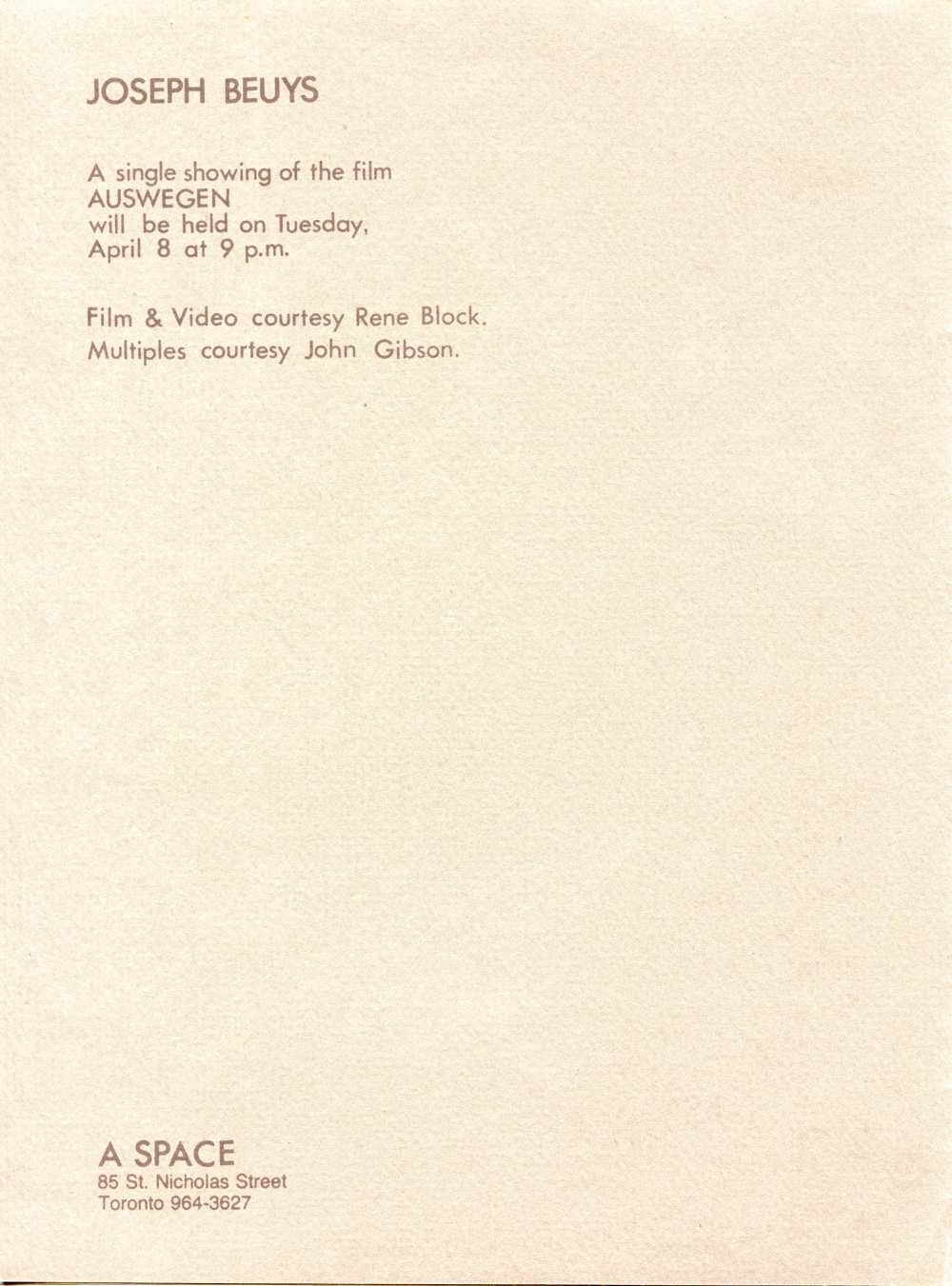 Joseph Beuys “Auswegen“ Invitation - interior
