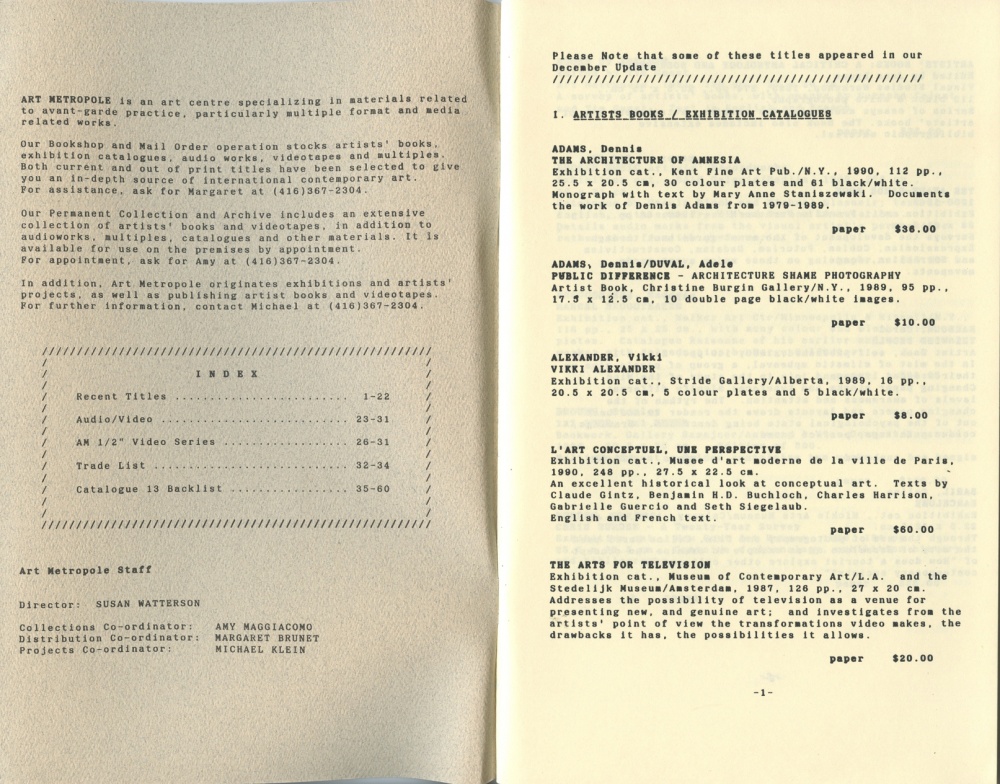 June 1990. Update. Art Metropole