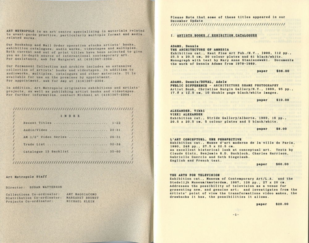 June 1990. Update. Art Metropole