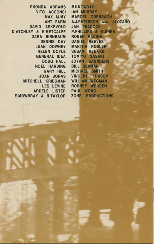 Art Metropole. Artists VHS Videotape Series 1990 Catalogue