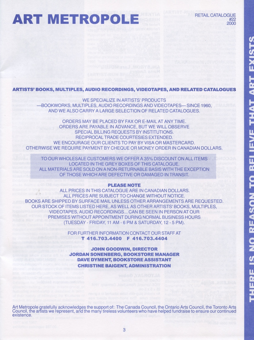 Art Metropole. Retail Catalogue #22. June 2000