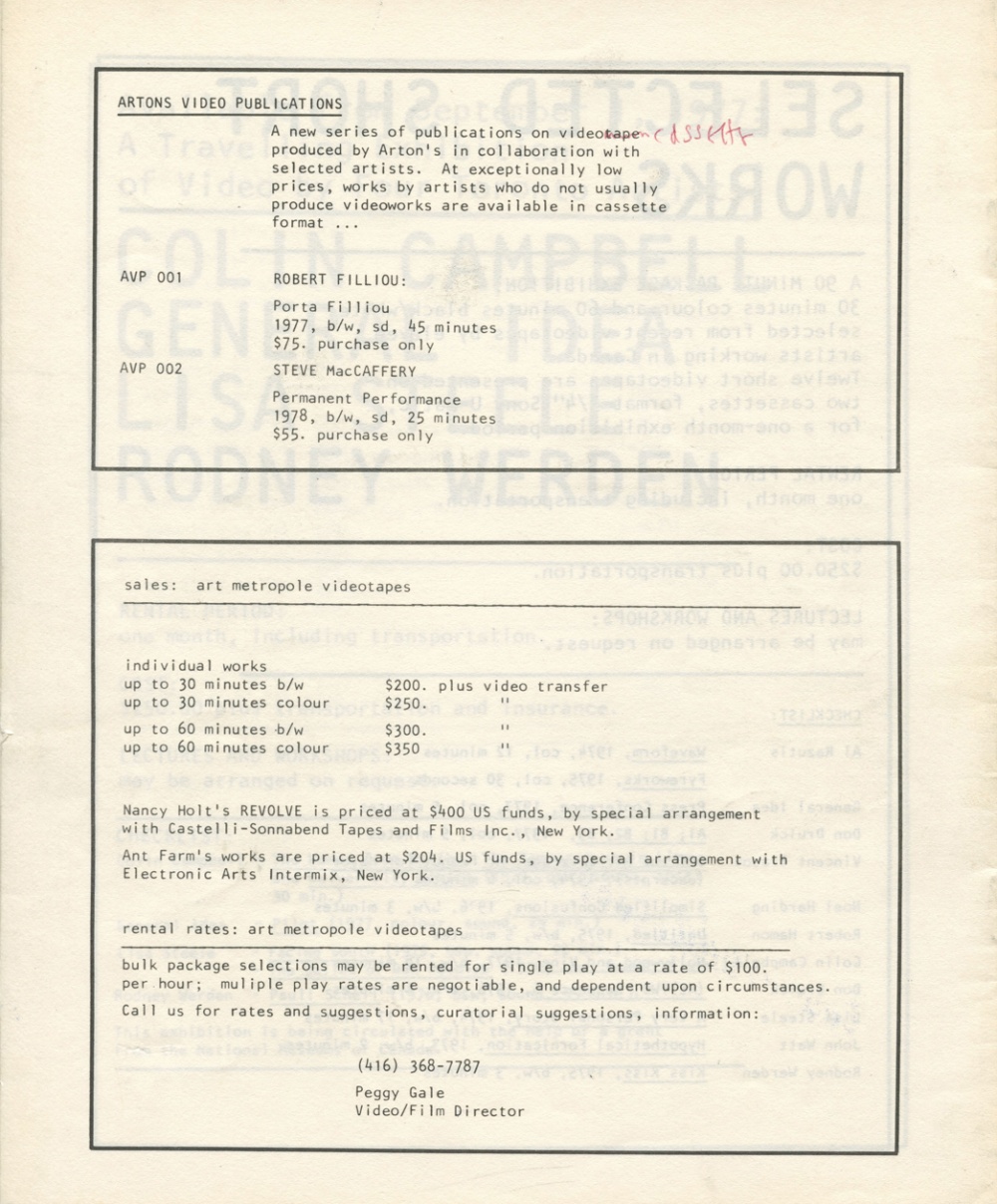 Video by Artists Checklist June 1978. Newsletter. 