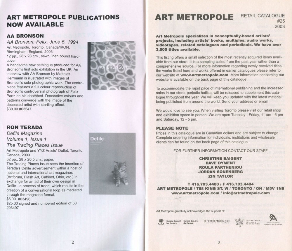 AMP0301 Art Metropole. Retail Catalogue 25. June 2003