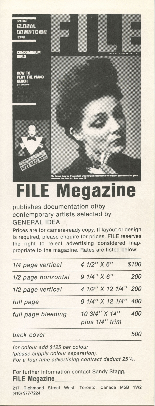 FILE Megazine publishes documentation of/by contemporary artists selected by General Idea.