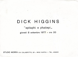 Dick Higgins “epitaph e phatiepi“, 8 September 1977, Studio Morra, Naples, Italy, exhibition&#160;postcard