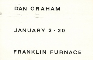 Dan Graham Exhibition at Franklin Furnace, New York, January 2 - 20, 1978,&#160;Postcard