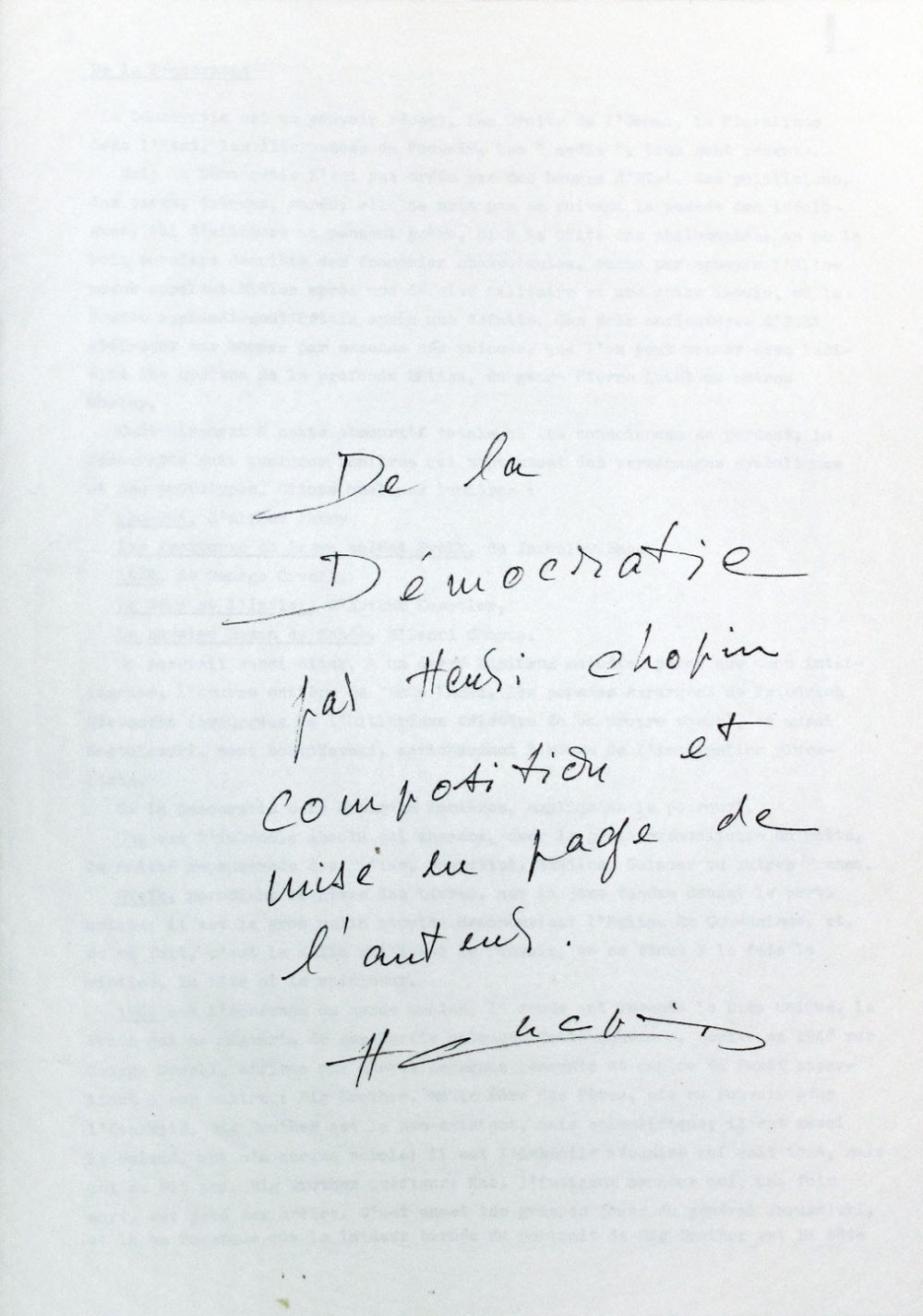 Of Democracy / De la Démocratie